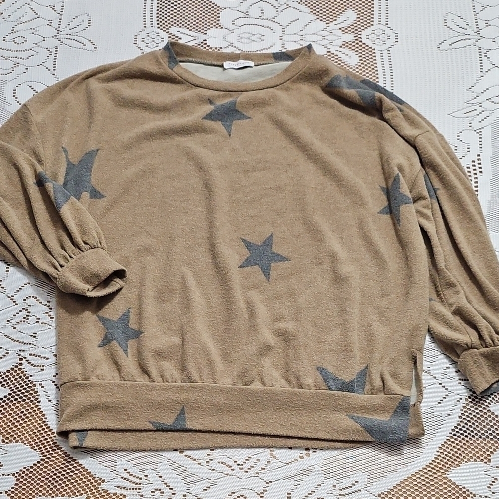 First Love Oversized Light Brown And Gray Knit Top